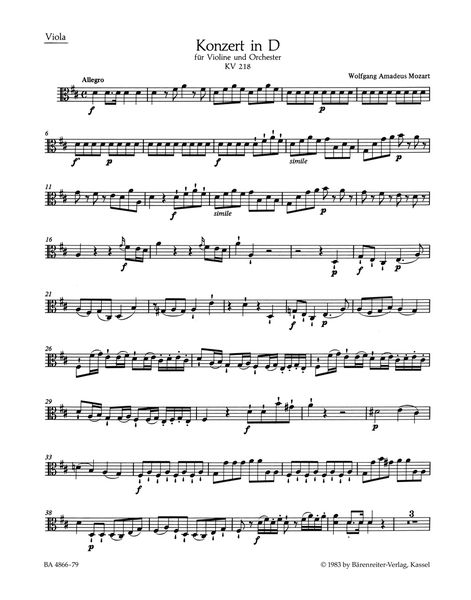Concerto In D Major, K. 218 : For Violin and Orchestra / edited by Christoph-Hellmut Mahling.