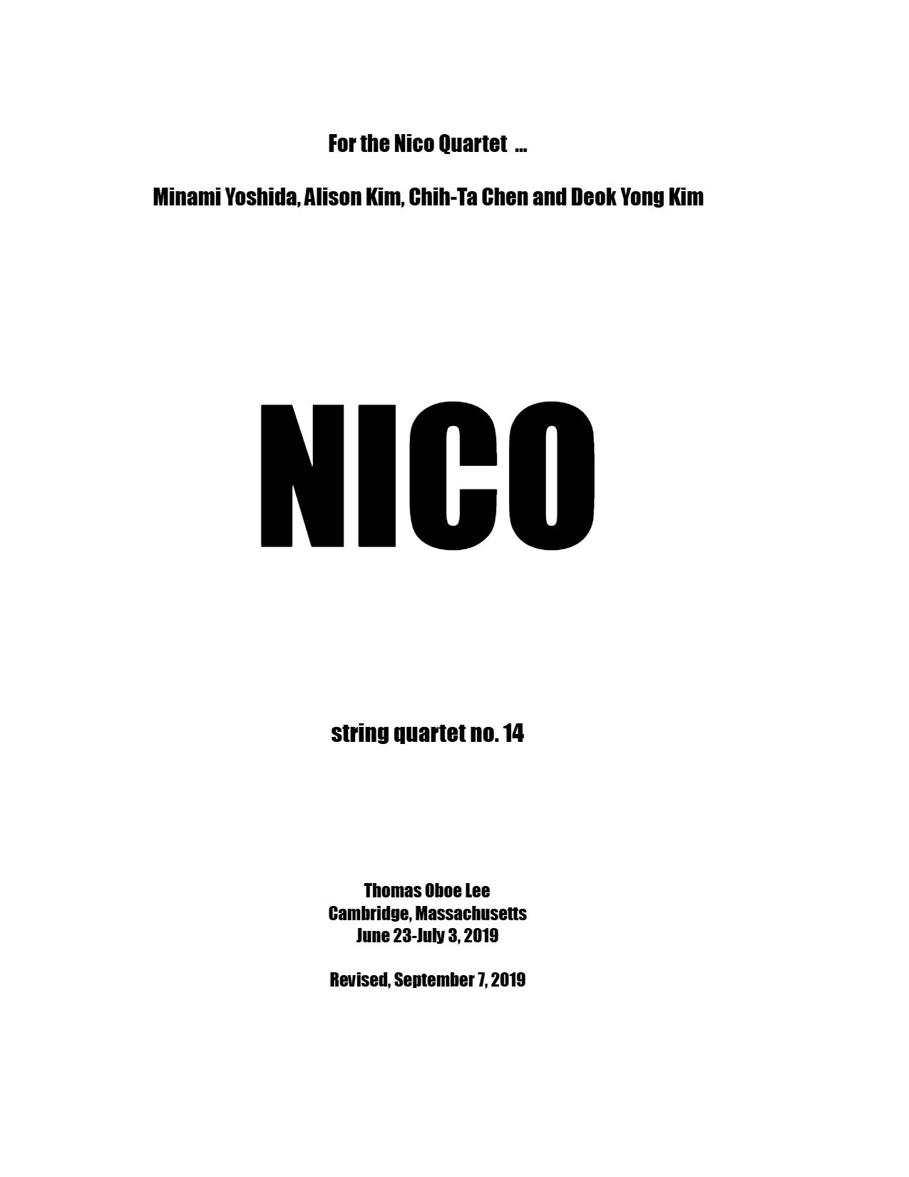 Nico : String Quartet No. 13 (2019).