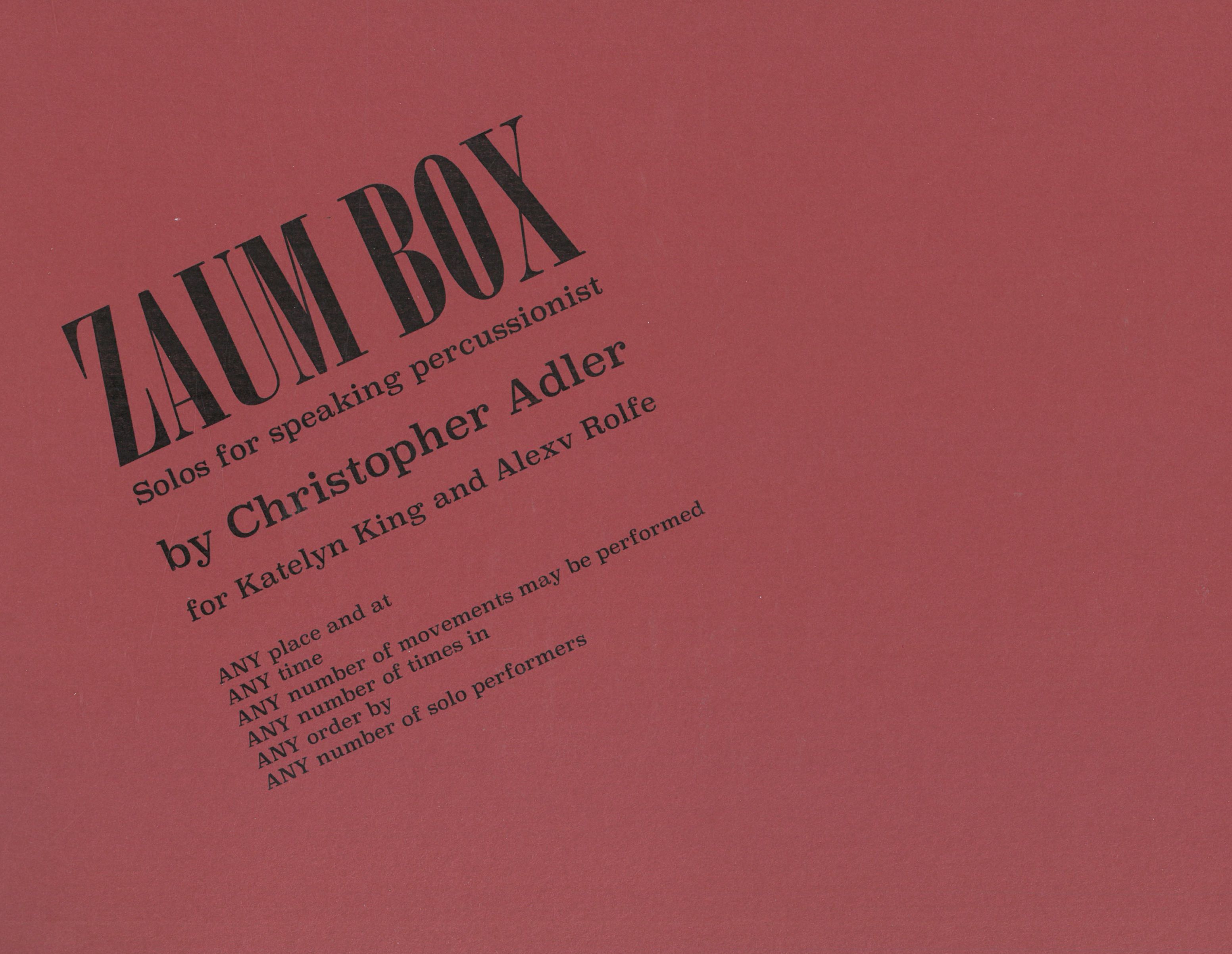 Zaum Box : Solos For Speaking Percussionist.