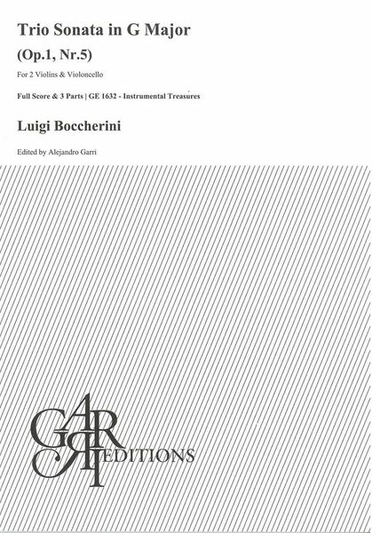 Trio Sonata In D Major, Op. 1 Nr. 5 : For 2 Violins and Violoncello / Ed. Alejandro Garri.