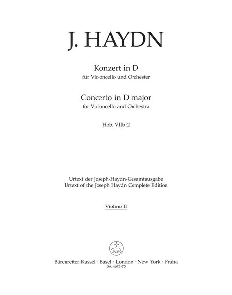 Concerto In D Major, Hob. VIIb:2 : For Violoncello and Orchestra / edited by Sonja Gerlach.