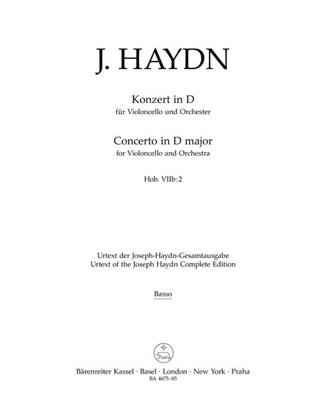 Concerto In D Major, Hob. VIIb:2 : For Violoncello and Orchestra / edited by Sonja Gerlach.