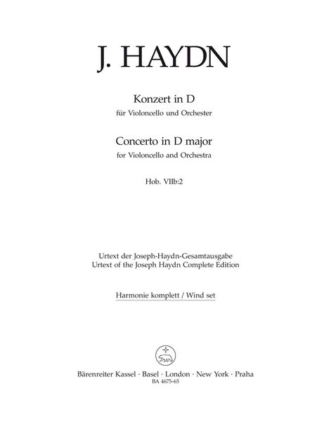 Concerto In D Major, Hob. VIIb:2 : For Violoncello and Orchestra / edited by Sonja Gerlach.