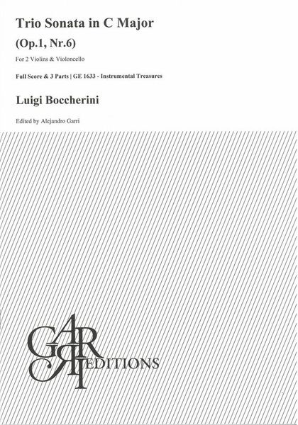 Trio Sonata In C Major, Op. 1 Nr. 6 : For 2 Violins and Violoncello / Ed. Alejandro Garri.