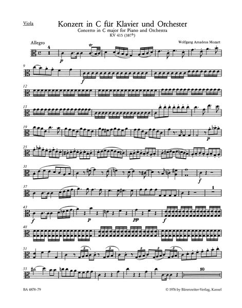 Concerto No. 13 In C Major K. 415 (387b) : For Piano and Orchestra / edited by Christoph Wolff.