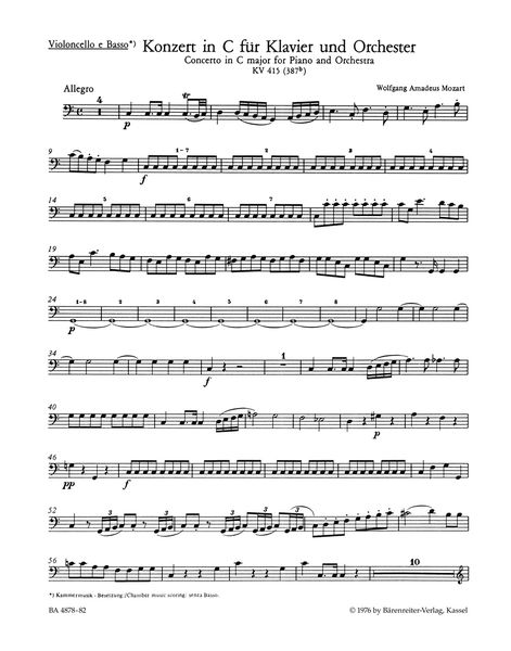 Concerto No. 13 In C Major K. 415 (387b) : For Piano and Orchestra / edited by Christoph Wolff.