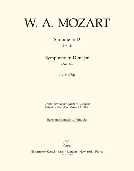 Symphony No. 11 In D Major K. 84 (73q) : For Orchestra / edited by Gerhard Allroggen.