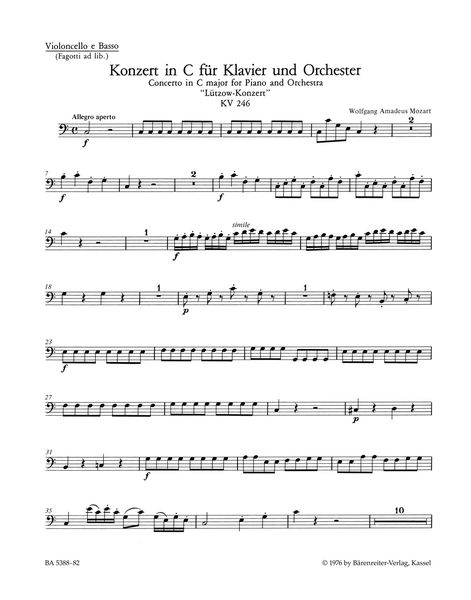 Concerto No. 8 In C Major, K. 246 : For Piano and Orchestra / edited by Christoph Wolff.