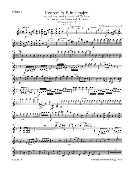 Concerto No. 7 In F Major, K. 242 : For Two Or Three Pianos and Orchestra / Ed. Marius Flothuis.