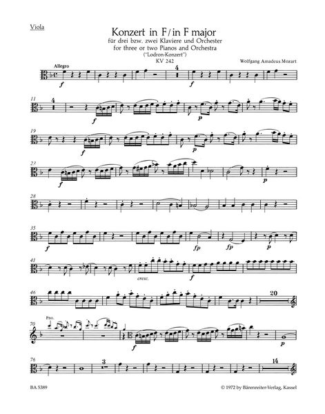 Concerto No. 7 In F Major, K. 242 : For Two Or Three Pianos and Orchestra / Ed. Marius Flothuis.