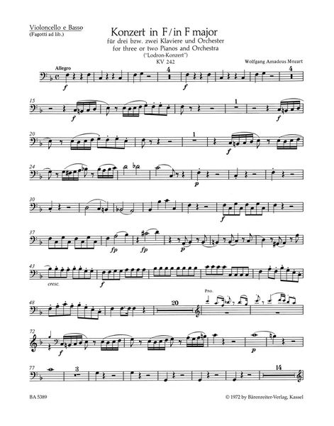 Concerto No. 7 In F Major, K. 242 : For Two Or Three Pianos and Orchestra / Ed. Marius Flothuis.
