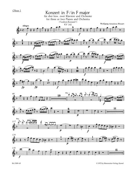 Concerto No. 7 In F Major, K. 242 : For Two Or Three Pianos and Orchestra / Ed. Marius Flothuis.