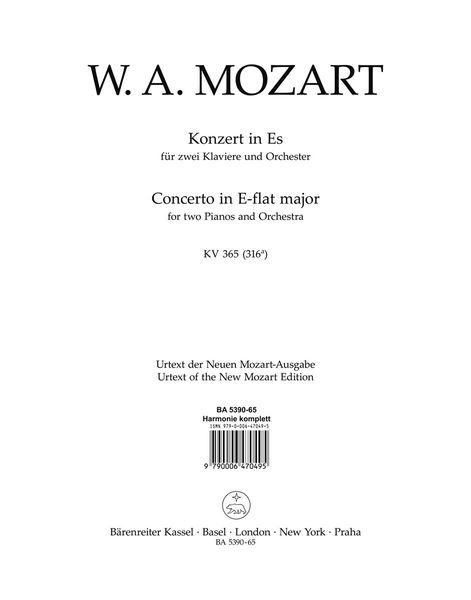 Concerto No. 10 In Eb Major, K. 365 (316a) : For Two Pianos and Orchestra / Ed. Christoph Wolff.