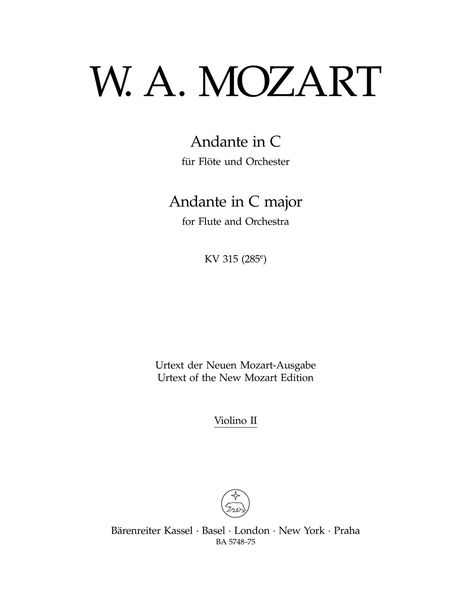 Andante In C Major : For Flute and Orchestra, K. 315 (285e) / edited by Franz Giegling.
