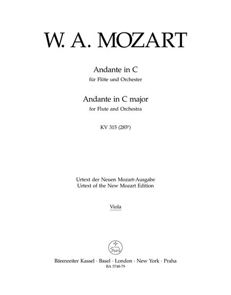 Andante In C Major : For Flute and Orchestra, K. 315 (285e) / edited by Franz Giegling.