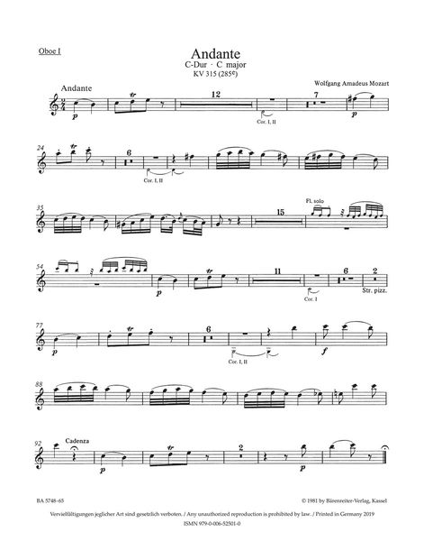 Andante In C Major : For Flute and Orchestra, K. 315 (285e) / edited by Franz Giegling.