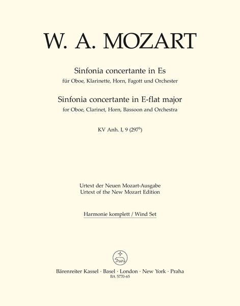 Sinfonia Concertante Eb Maj, K. Anh I,9 (297b) : For Oboe, Clarinet, Horn, Bassoon, Orch / Ed. Plath