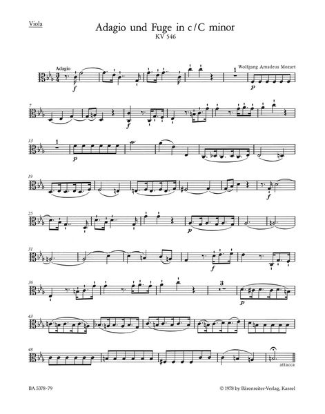 Adagio and Fugue, K. 546, In C Minor : For Strings / edited by Wolfgang Plath.