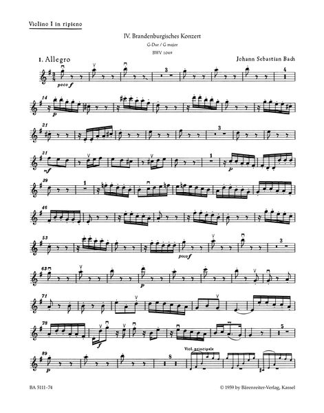 Brandenburg Concerto No. 4 In G Major, BWV 1049 / edited by Heinrich Besseler, August Wenzinger.