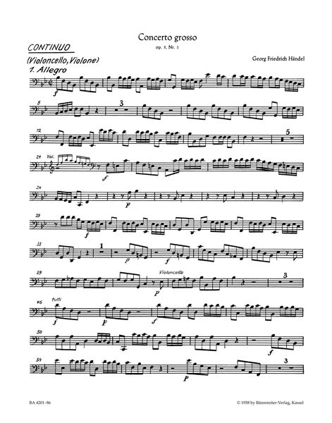Concerto Grosso No. 1 In B Flat Major, Op. 3 No. 1 (HWV 312) : For Orchestra / Ed. Frederik Hudson.