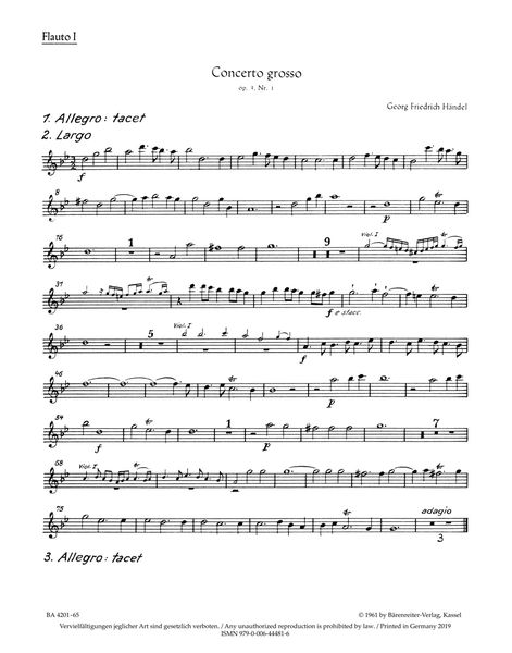 Concerto Grosso No. 1 In B Flat Major, Op. 3 No. 1 (HWV 312) : For Orchestra / Ed. Frederik Hudson.
