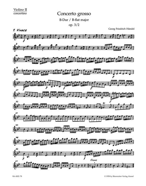 Concerto Grosso No. 2 In B Flat, Op. 3 No. 2 (HWV 313) : For Orchestra / Ed. Frederick Hudson.