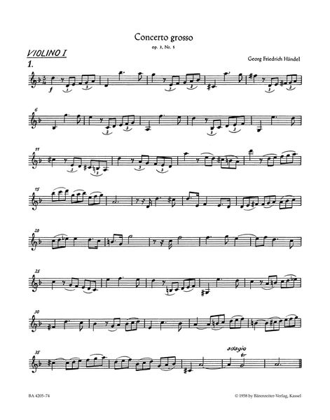 Concerto Grosso No. 5 In D Minor, Op. 3 No. 5 (HWV 316) : For Orchestra / edited by Frederick Hudson