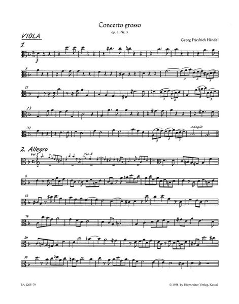 Concerto Grosso No. 5 In D Minor, Op. 3 No. 5 (HWV 316) : For Orchestra / edited by Frederick Hudson