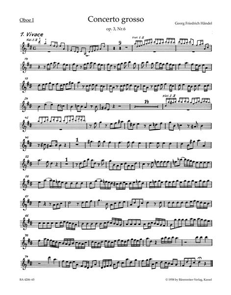 Concerto Grosso No. 6 In D Major, Op. 3 No. 6 (HWV 317) : For Orchestra / edited by Frederik Hudson.