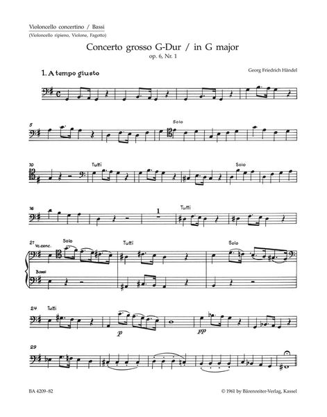 Concerto Grosso In G Major, Op. 6 No. 1 (HWV 319) : For Orchestra / edited by Hoffmann, Redlich.