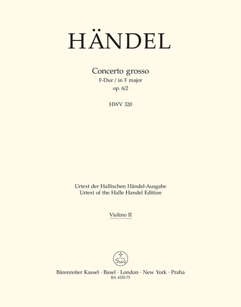 Concerto Grosso In G Major, Op. 6 No. 2 (HWV 320) : For Orchestra / Ed. Hoffmann, Redlich.