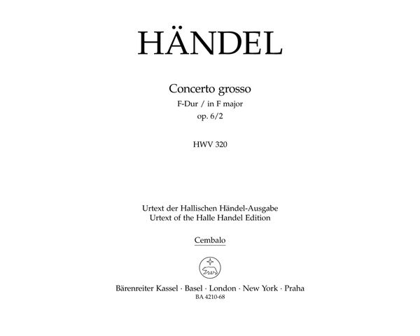 Concerto Grosso In G Major, Op. 6 No. 2 (HWV 320) : For Orchestra / Ed. Hoffmann, Redlich.
