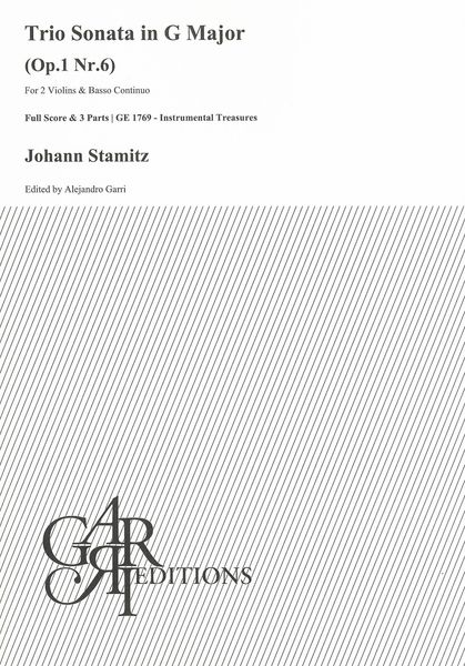 Trio Sonata In B Flat Major, Op. 1 Nr. 6 : For 2 Violins and Basso Continuo / Ed. Alejandro Garri.