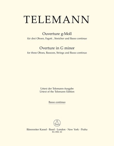 Ouverture Für Drei Oboen, Fagott, Streicher und Basso Continuo G-Moll TWV 55:G4 : For 3 Oboes, Basso