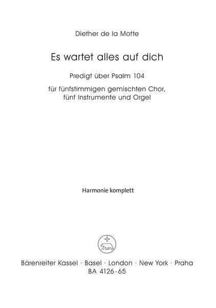 Es Wartet Alles Auf Dich (1968) - Predigt Über Psalm 104 : For Soprano, Mixed Choir and Orchestra.