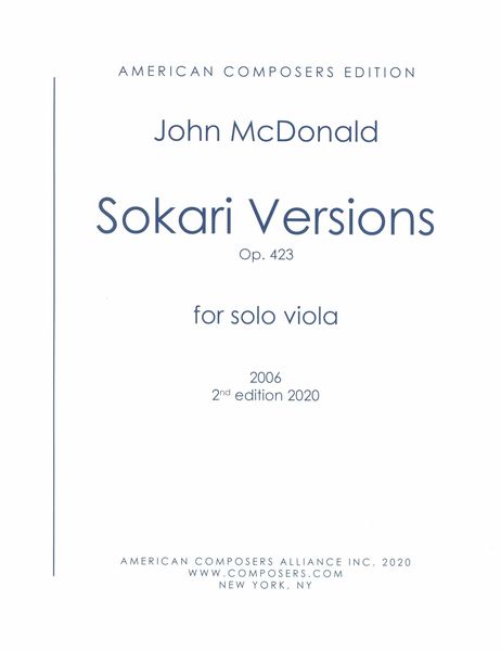 Sokari Variations, Op. 423 : For Solo Viola (2006, 2nd Edition 2020).