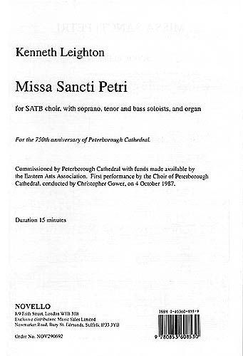 Missa Sancti Petri : For SATB Choir, With Soprano, Tenor & Bass Soloists, and Organ.