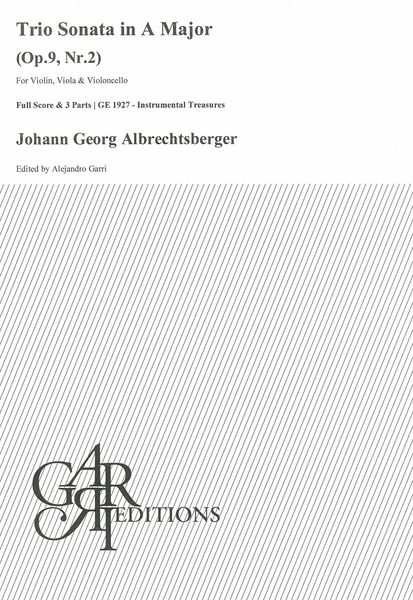 Trio Sonata In A Major, Op. 9 Nr. 2 : For Violin, Viola and Violoncello / Ed. Alejandro Garri.