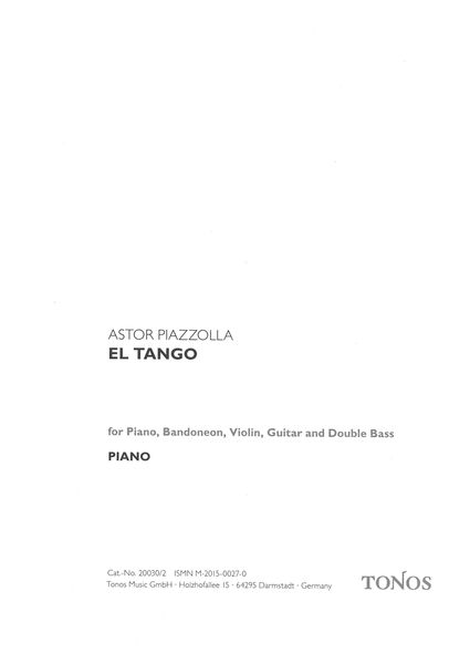 Tango : For Piano, Bandoneon, Violin, Electric Guitar, Contrabass and Recitor.