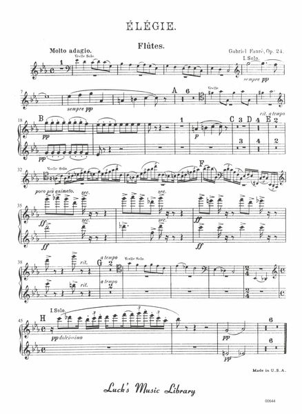 Elegie, Op. 24 : For Violoncello and Orchestra : Flute I/II Part.