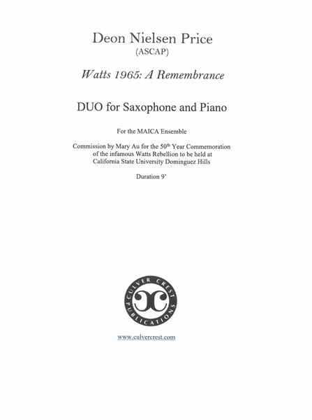 Watts 1965 - A Remembrance : Duo For Saxophone and Piano.