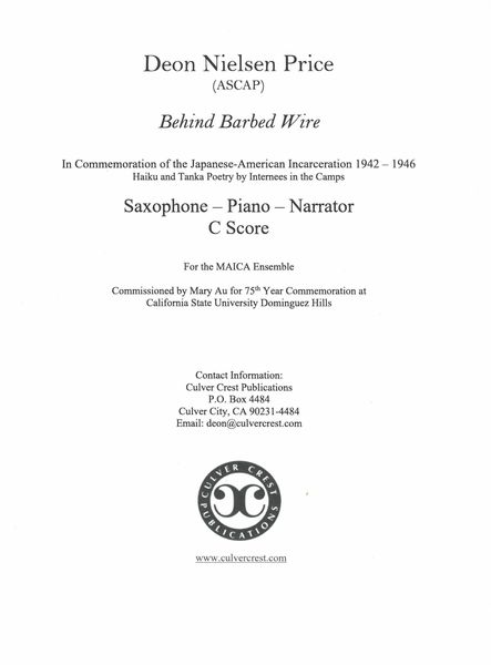 Behind Barbed Wire : For Saxophone, Piano and Narrator (2017).