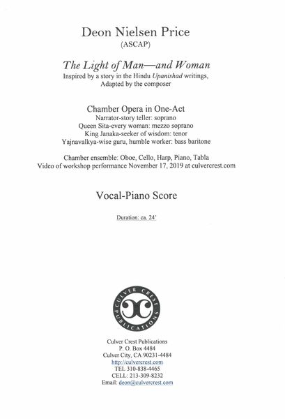 Light of Man - and Woman : Chamber Opera In One Act.
