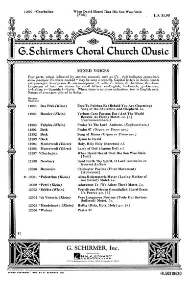 Alma Redemptoris Mater (Loving Mother of Our Savior): For SATB Chorus A Cappella.