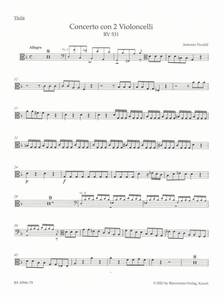 Konzert In G-Moll, Rv531 : Für Zwei Violoncelli, Streicher und Basso Continuo / Ed. Bettina Schwemer