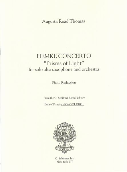 Hemke Concerto (Prisms of Light) : For Solo Alto Saxophone and Orchestra (2014) - Piano reduction.