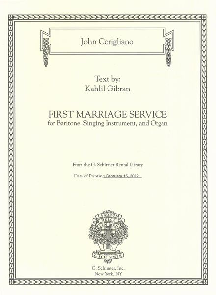 First Marriage Service : For Baritone, Singing Instrument and Organ (1972, Rev. 2020).
