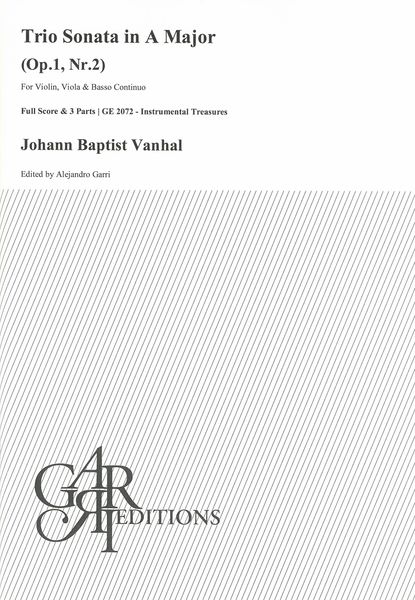 Trio Sonata In A Major, Op. 1, Nr. 2 : For Violin, Viola and Basso Continuo / Ed. Alejandro Garri.