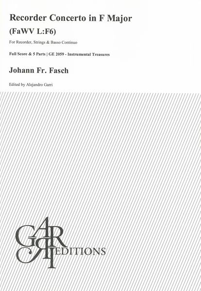 Recorder Concerto In F Major, FaWV L:F6 : For Recorder, Strings and Basso Continuo.