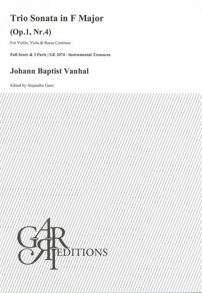 Trio Sonata In F Major, Op. 1 Nr. 4 : For Violin, Viola and Basso Continuo / Ed. Alejandro Garri.